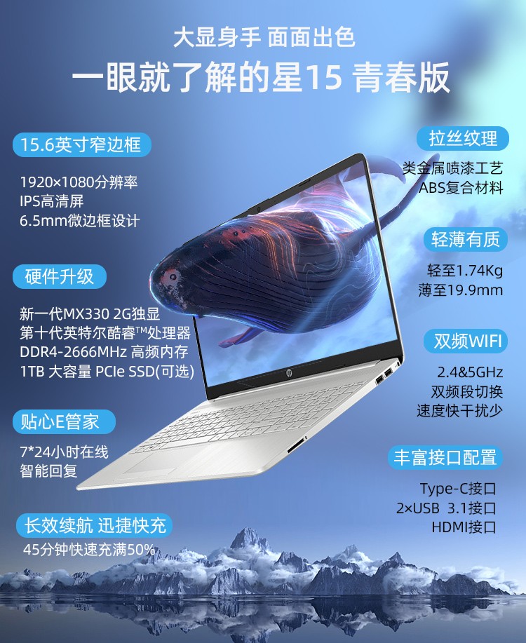 惠普hp星15青春版15.6英寸十代办公本学生本商务本轻薄本【全新包邮