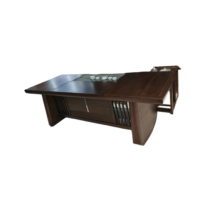 刚果花梨木茶台新中式实木茶桌椅组合博古架实木办公家具2.4米