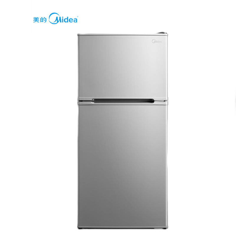 美的 112升容量双门小冰箱迷你家用双温保鲜节能低音浅灰色