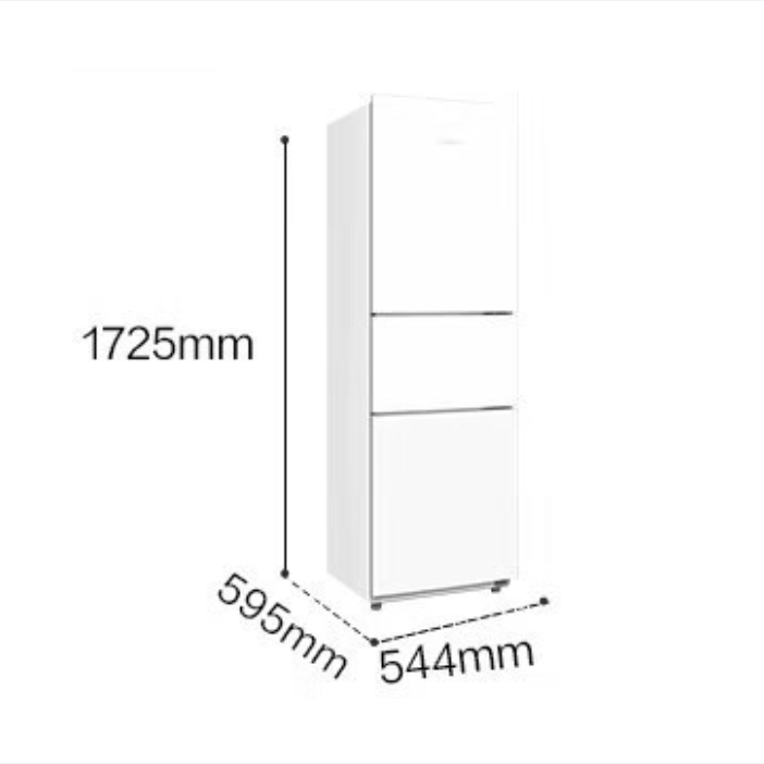 美的冰箱213升精致存储三门三温区白色家用节能省电低音